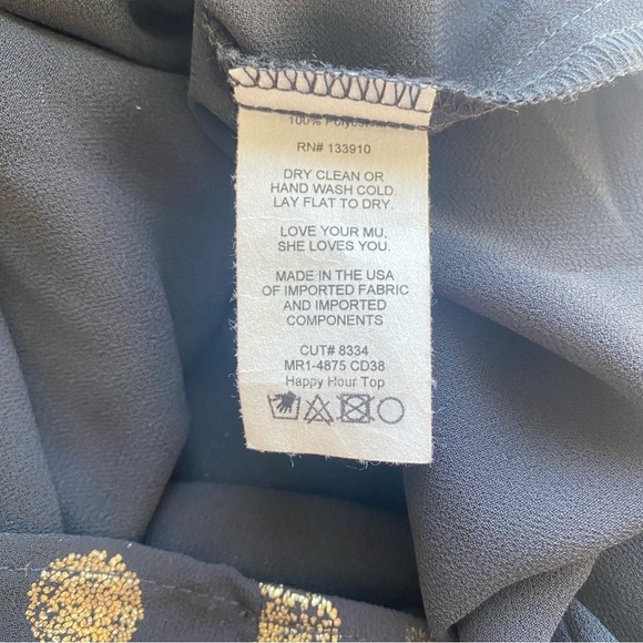 SHOW ME YOUR MUMU Long Sleeve Black Top Gold Polka Dot Bishop Sleeves Size M - Picture 14 of 16